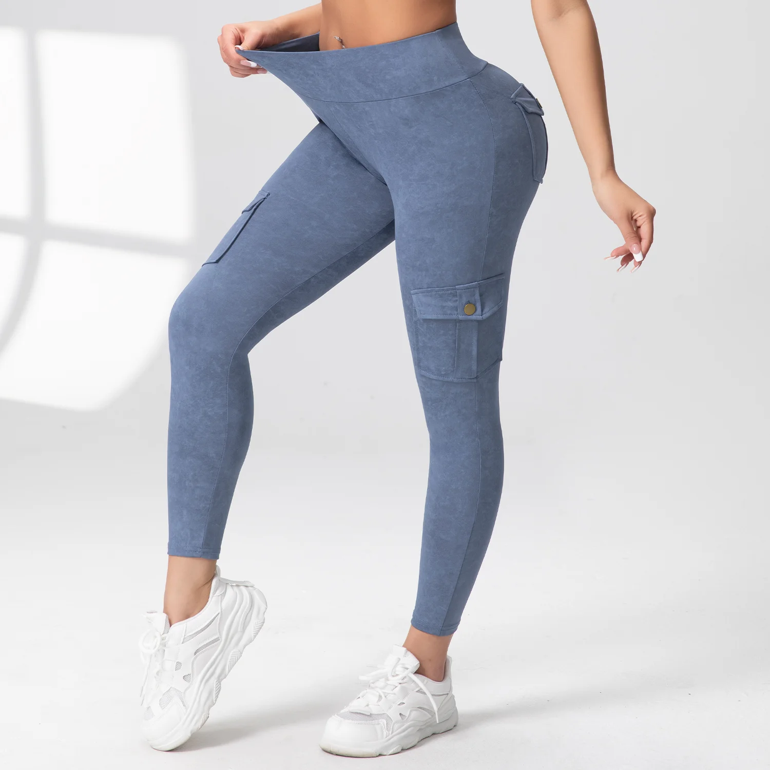 Damskie spodnie cargo do jogi z kieszeniami, z nadrukiem, modelujące pośladki, elastyczne, dopasowane, z wysokim stanem, do jazdy na rowerze, sportowe legginsy do jogi.