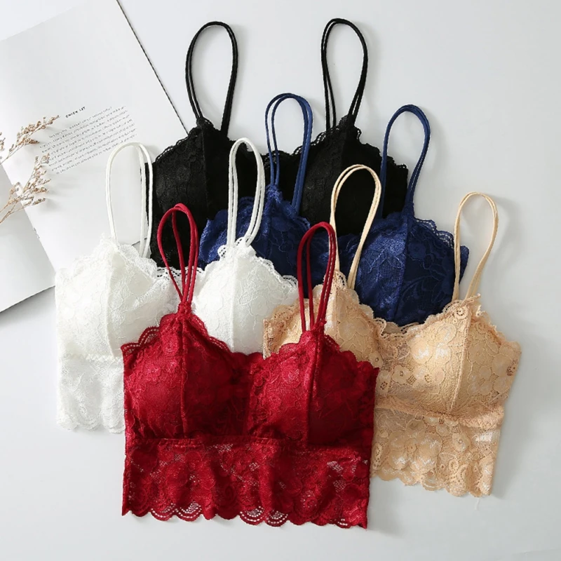 Women Lace Strap Wrapping Chest Hollow Red Breathable Lace Bra Women's Bra Pads Skirt Mask Underwear