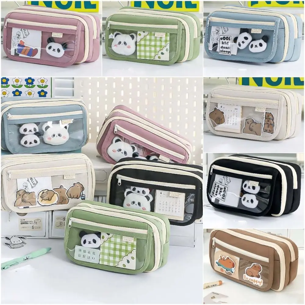 Imagem -02 - Grande Capacidade Panda Lápis Cases Multifuncional Portátil dos Desenhos Animados Case de Lápis com Bolso Frontal Criativo Bolsa de Armazenamento de Papelaria