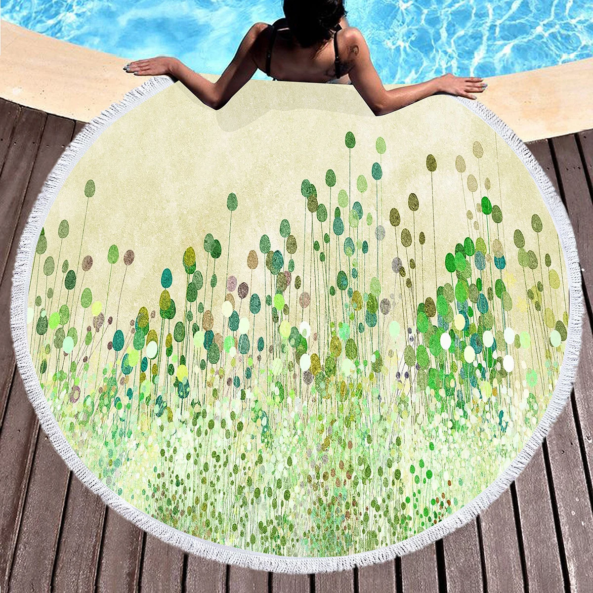 Round Beach Towel Watercolor Dots Round Shawl Beach Blanket Large Lightweight Beach Towel Quick Dry Absorbent Soft Pool Towel