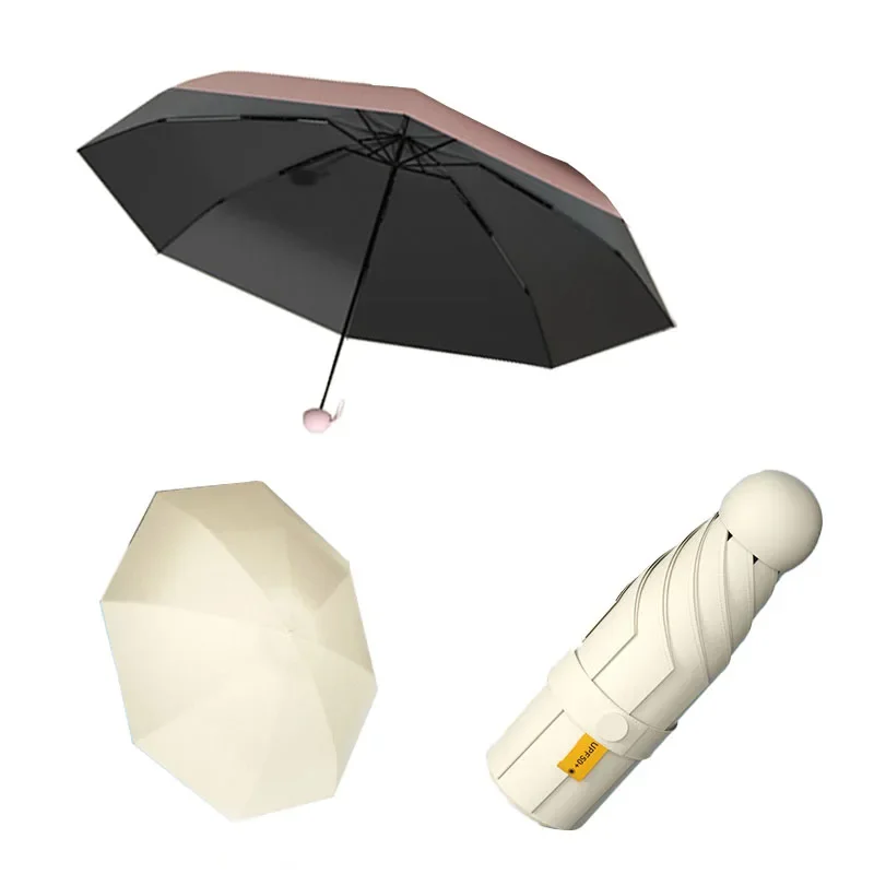 Summer Mini Folding Umbrella Anti-UV Sunshade Parasol Portable Compact 6 Ribs Windproof Dual Use Sun Rain Travel Outdoor