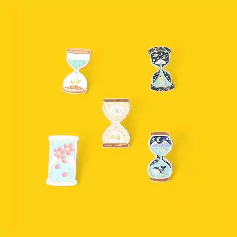 Time Shalou Hourglass Brooches Astronaut Whale Flower Enamel Pins  Clothes Lapel Pins Badges Jewelry Gift for Friends Wholesale