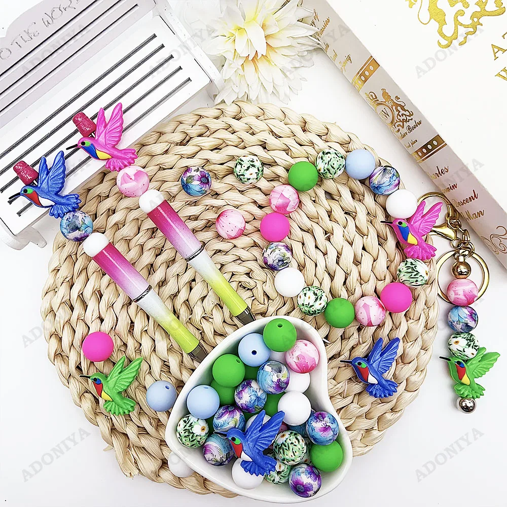 32/55-teiliges buntes Vogel-Silikonperlen-Set zum Selbermachen von Perlenketten, Armbändern, Dekorationen, Stiften, Schmuckanhängern usw. Feiertags-Geburtstagsgeschenk – Detail 6