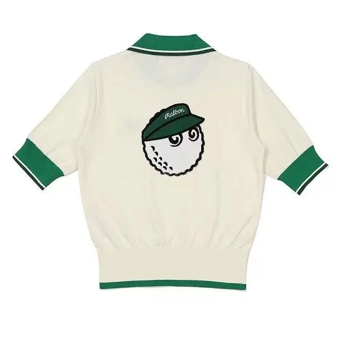 malbon Women's Golf Knit Polo Shirt 2026 Korean Fashion Short Sleeve Collared Top Casual Sportswear Ladies Golf Clothing