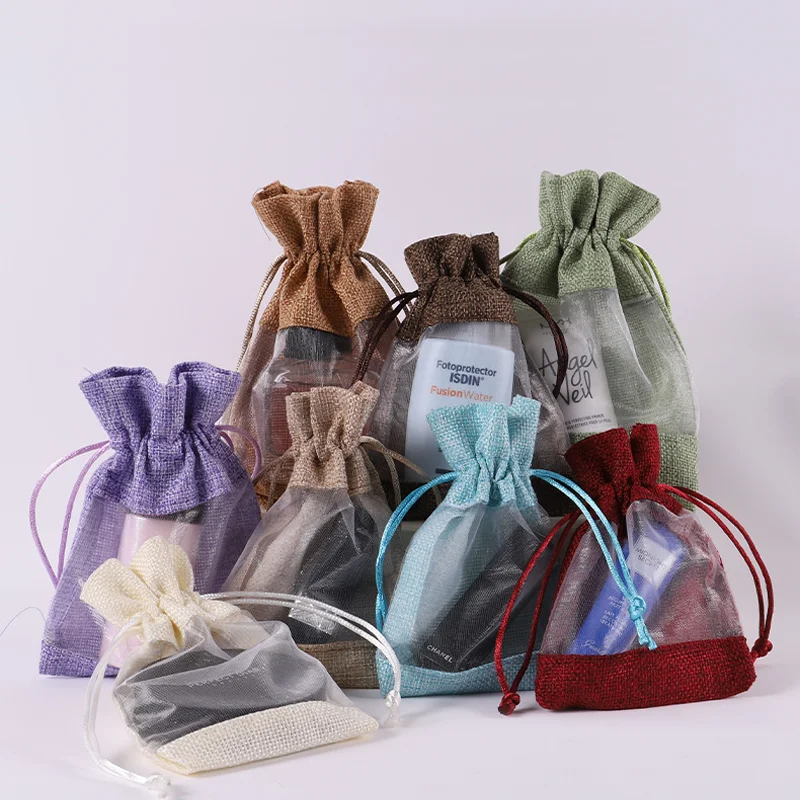 10/20 יח 'חג המולד חבילת מתנה שקיות שרוך עם אורגנזה חלון אורגנזה מסיבת חתונה טובה pouches 10 x14 、 13 x18cm