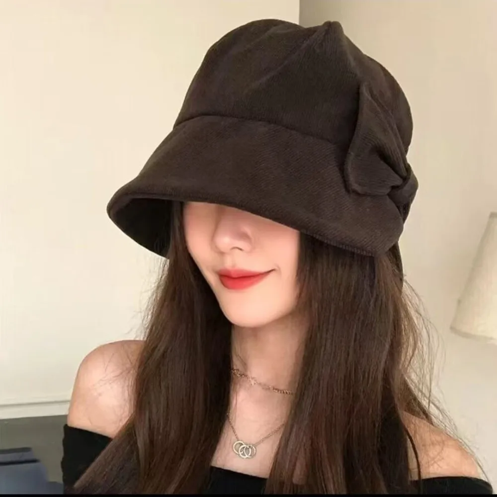 Slit Front Women's Bucket Hat Cold Resistant Warm Construction Vintage Bucket Hat Comfortable Fit Bow Bucket Hat Outdoor Wear