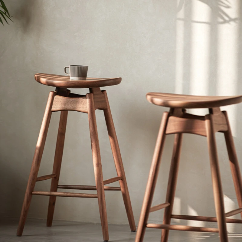 

Xiaohe Bar Bench Solid Wood Black Walnut High Feet Stool Genuine Leather Soft Home Minimalist