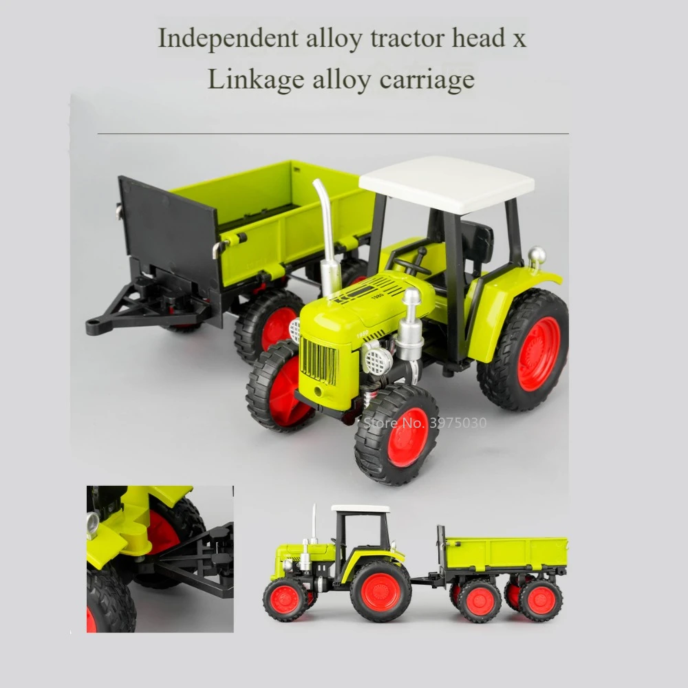 1/32 Tractor Toy Alloy Diecasting Simulation Car Model Zinc Metal Body Plastic Chassis Rubber Tire Vehicle for Boy Birthday Gift