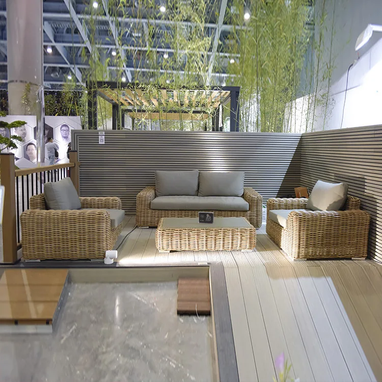 Outdoor aluminum rattan balcony sofa, courtyard leisure table and chair four-piece combination outdoor sofa