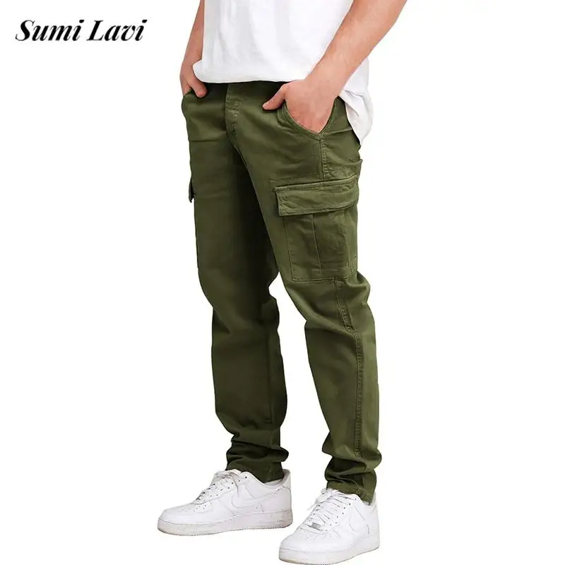 

Daily Leisure Solid Color Cargo Pants For Men's Spring Fall Fashion Multi Pocket Straight Trousers Streetwear Men Vintage Pants
