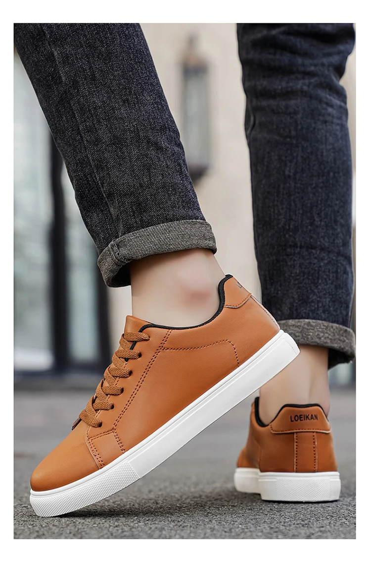 Klassische Herren-Schnürschuhe aus Leder mit Plateau-Sohle, Komfortable Rutschfeste Niedrige Skate-Sneaker für Stadt, Büro und Alltag – Detail 10