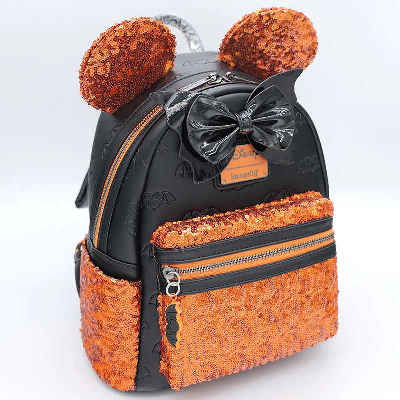

Loungefly Disney Series Mini Backpack Sequin Printing Process Fashion Bow Decoration Travel Storage Bag Periphery Practical Gift