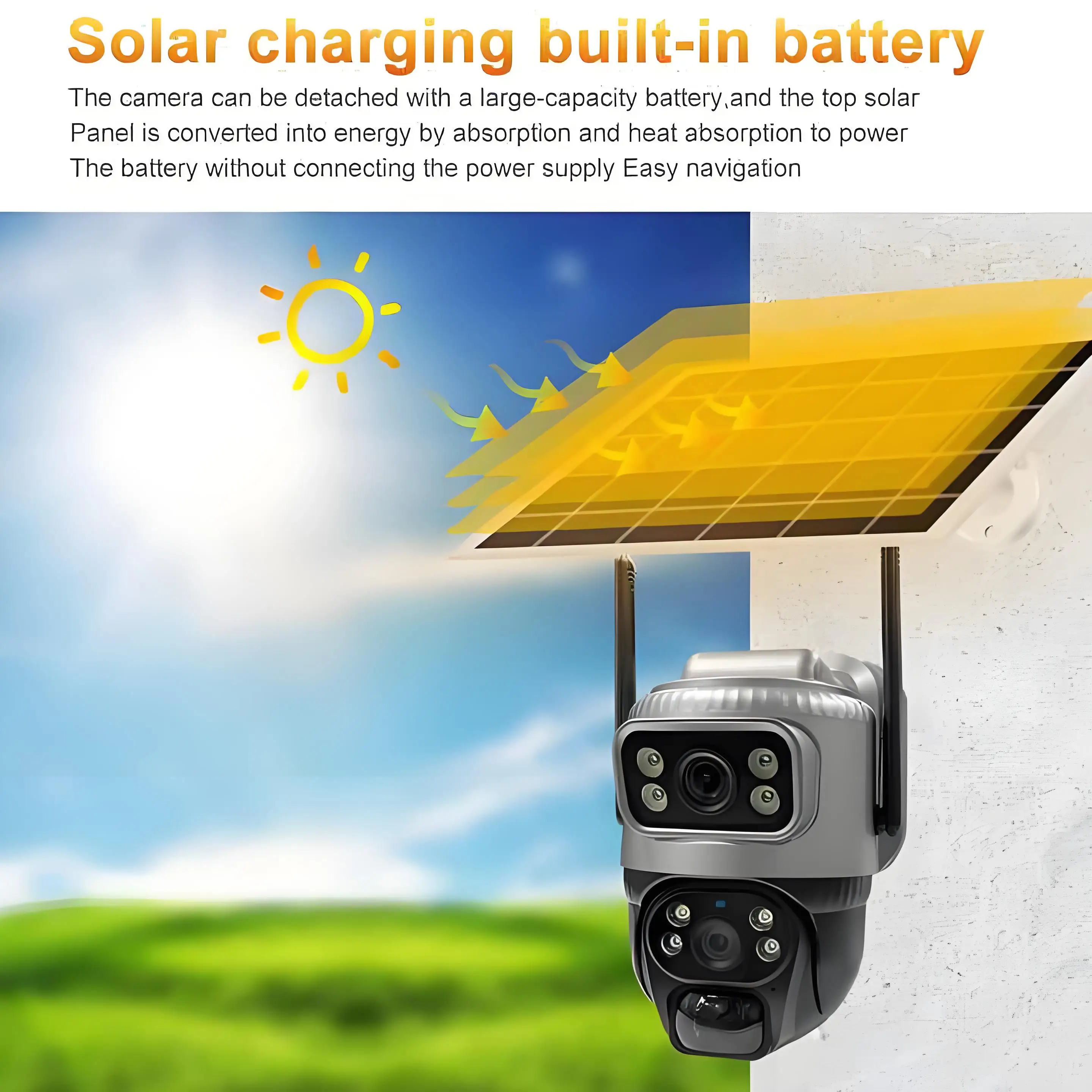 Wireless WiFi Solar Camera Outdoor 4K 8MP Dual Lens IP Surveillance Camera PIR Night Vision Humanoid Tracking Solar Panel CCTV