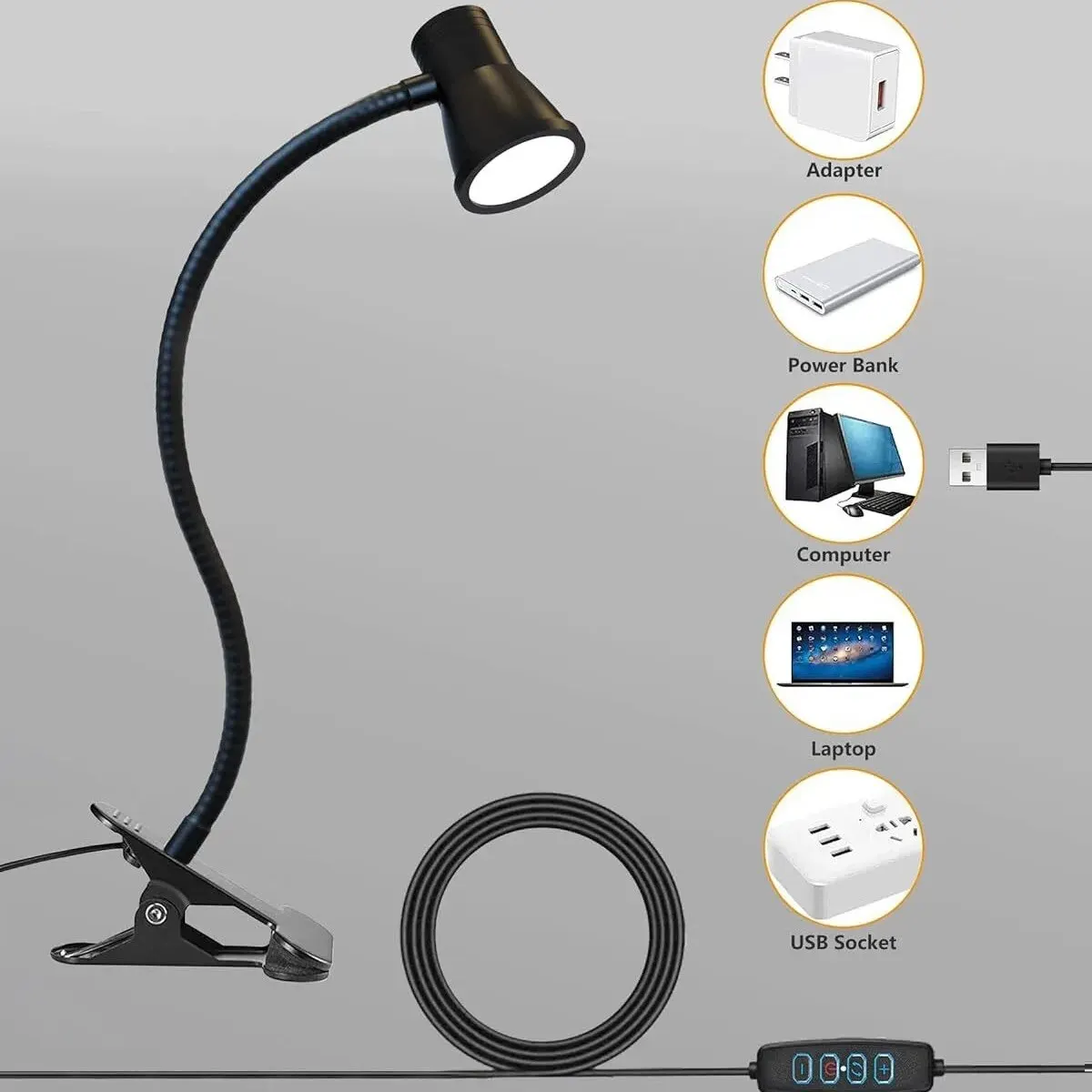 Universal Soft Arm LED Desk Lamp Clamp Bracket, Metal Eye Protection, Replaceable Light Bulb, Bedside, Bedroom, Simple Work, PLU