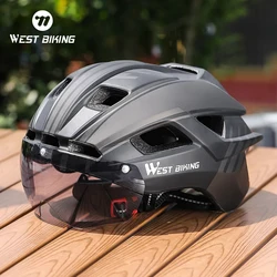 WEST BIKING Cycling Helmet Man Women LED Light Helmet Road Mountain Bike Helmet Bicycle Helmet Rechargeable Goggles Lens