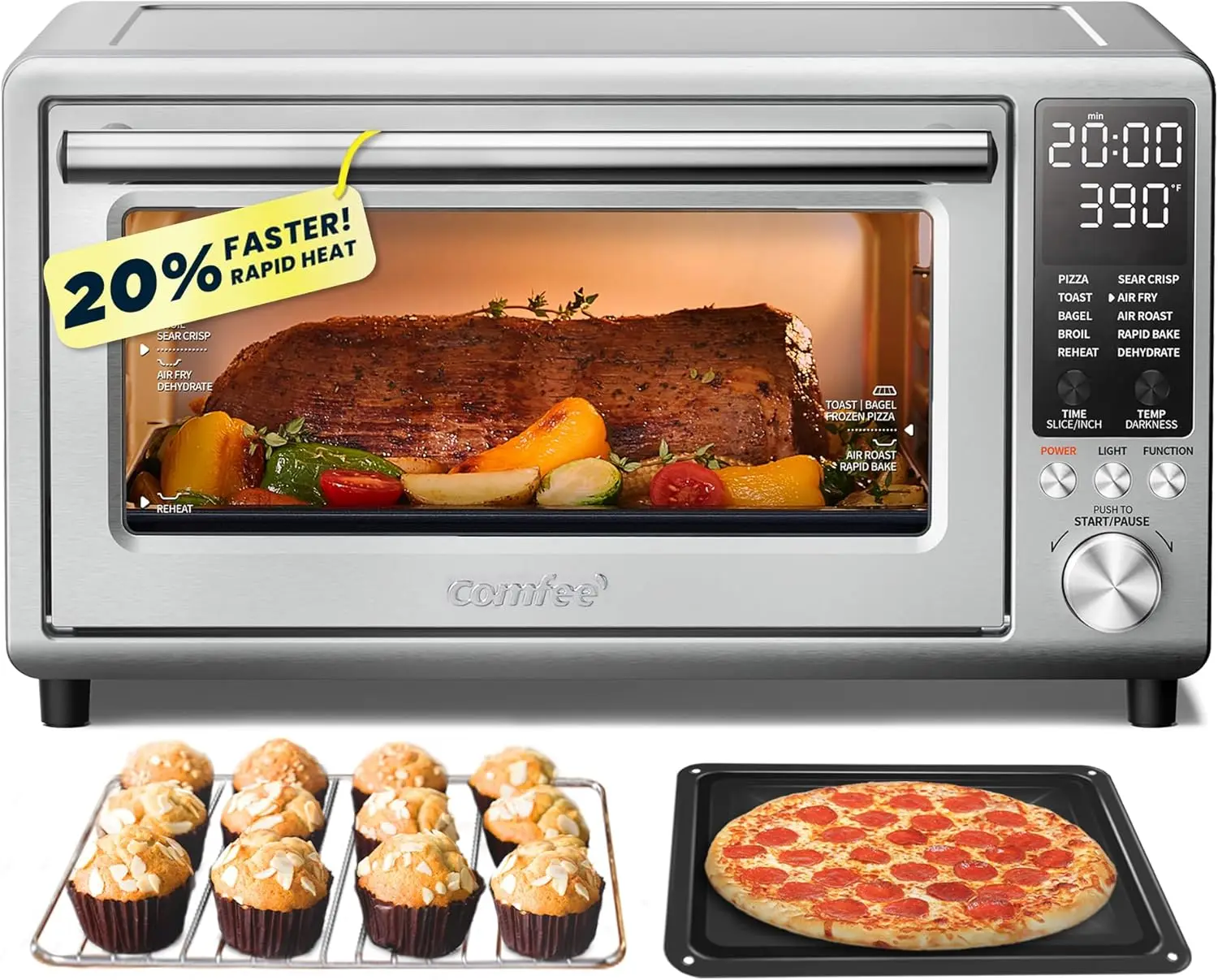 Toaster Oven Air Fryer -Rapid Heat Technology, Convection Toaster Oven Countertop with Bake Broil Roast,