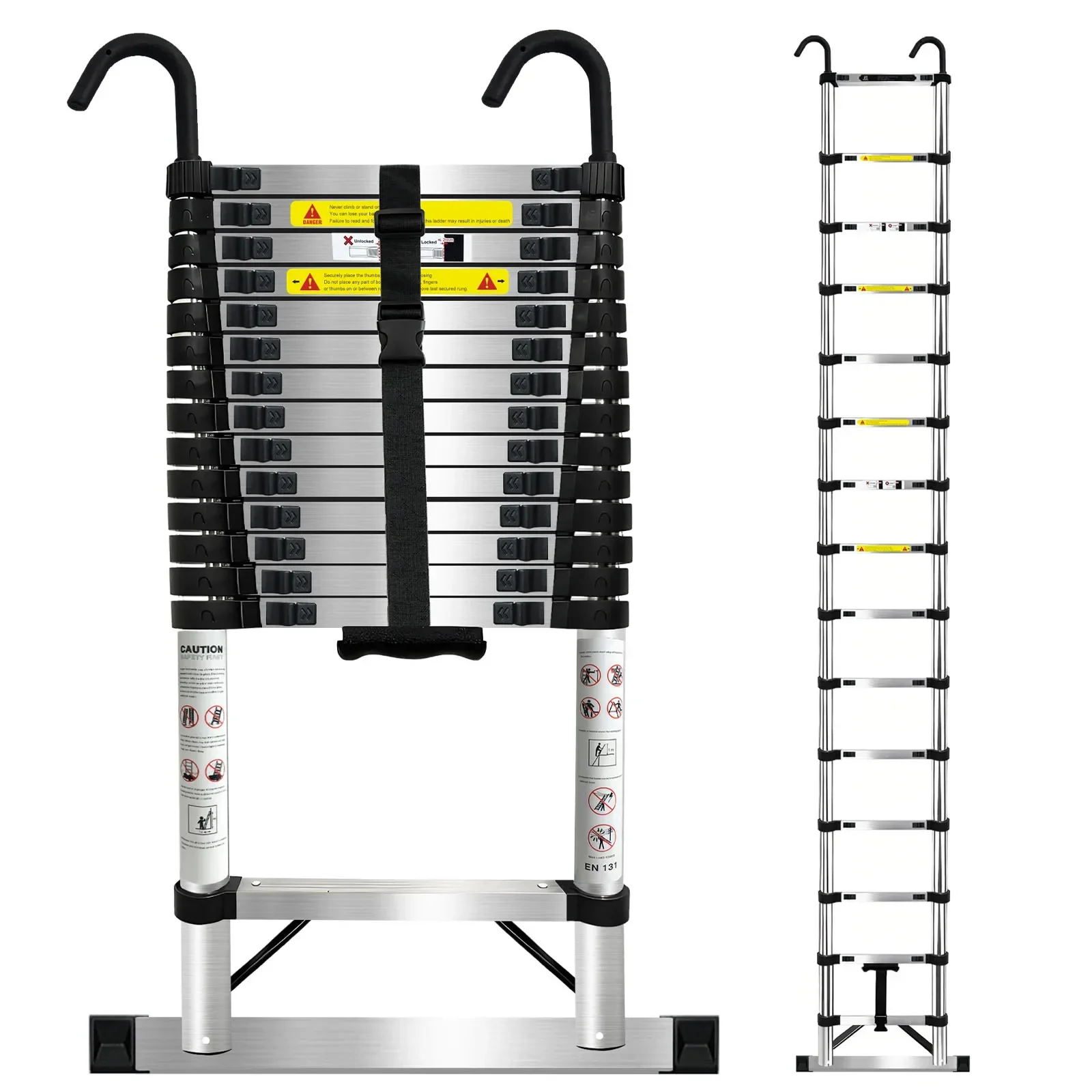 Escalera Telescópica de Acero Inoxidable Resistente de 2.6-6.3M, Escalera Plegable Portátil con un Solo Botón para Uso en el Hogar y al Aire Libre