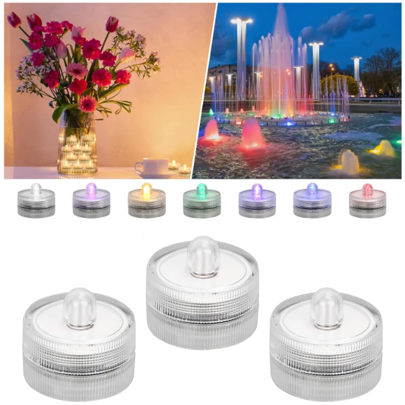 1PC Mini Submersible LED Lights Waterproof Small Tealight Candles Battery Operated Underwater Light for Vase Pool Pond Halloween