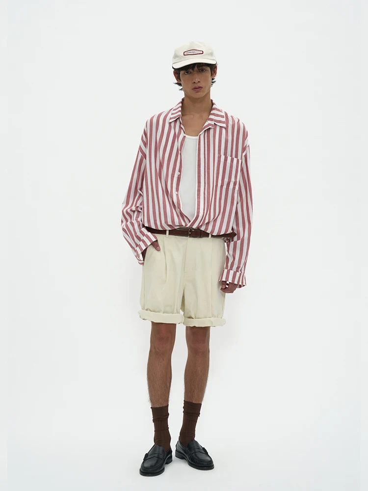 

Casual Versatile Pure Cotton Long Sve Striped irt American Retro Sle Loose Fit Youthful ular Autumn Spring Mens irt