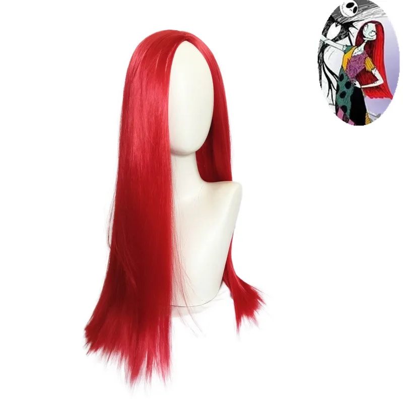 Halloween Horror Night Anime Wig Sally Cosplay Wigs Red Medium Long Straight Hair + Free Wig Cap For Female