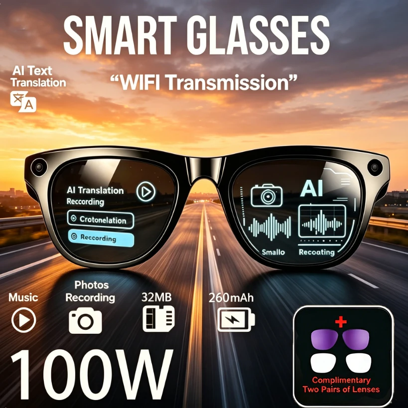 

New Smart Glasses New Scenes AI Conversation Translation Bluetooth Wireless Calling Listening To Music Lightweight Smart Glasses