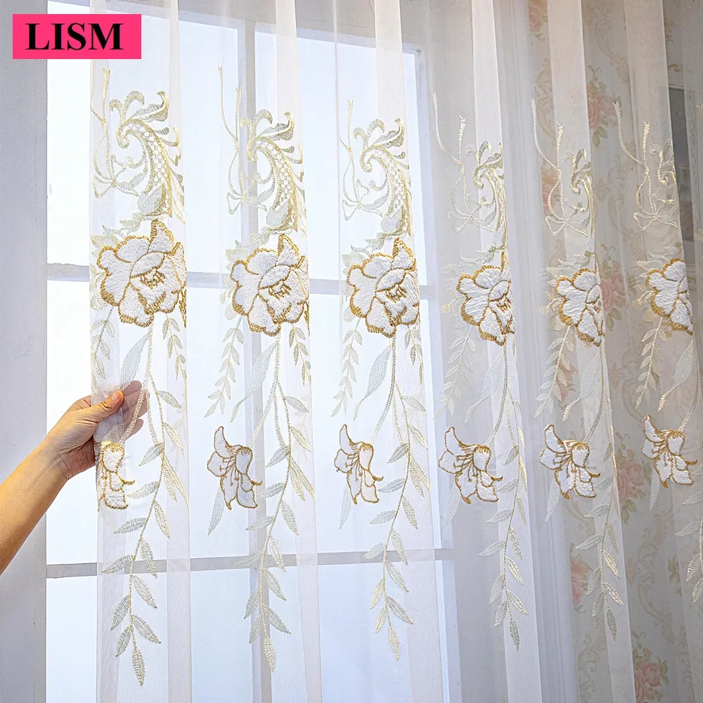 

Luxury French Embroidered Window Yarn Pastoral Gauze Flower Curtains for Bedroom Living Room Window Blackout Decor Custom Tulle