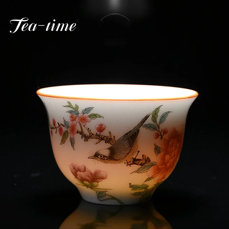 1 Pc Palace Ceramic Teacup Hand Painted Flowers Tea Bowl Handmade Tea Cup Tie Guanyin Pu\'er Home white Porcelain Tea Set 60ml