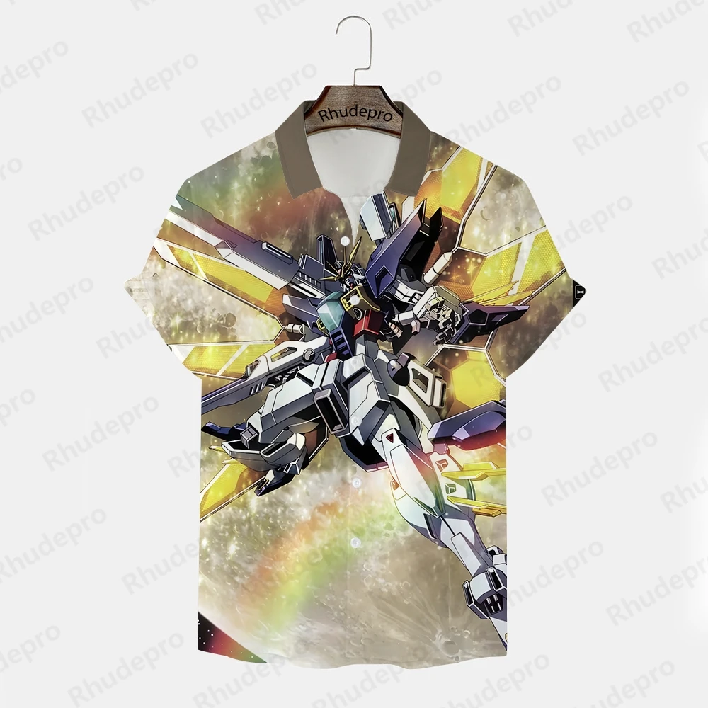 Camiseta Gundam de manga curta masculina, camisa extragrande, estilo Harajuku, tendência casual, alta qualidade, modelo, verão, novo, 2024