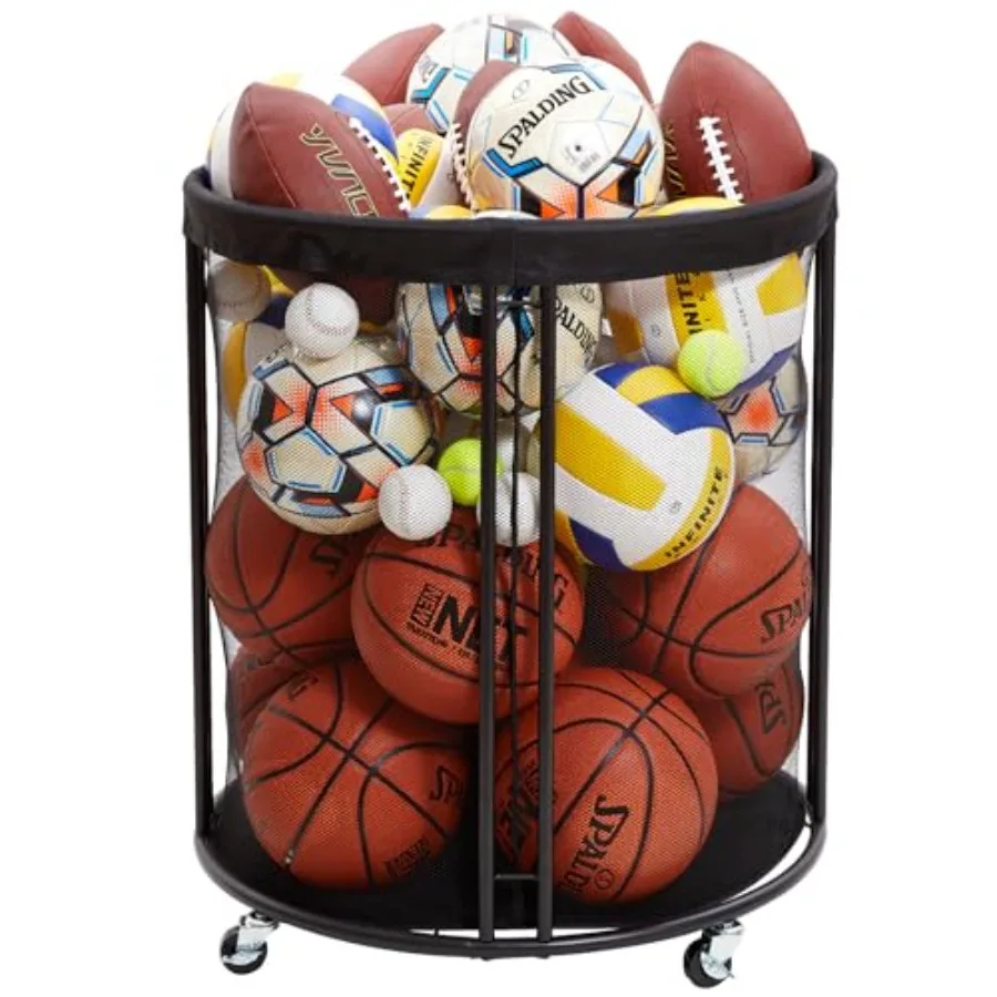 

Ball Storage Bin for Garage Soccer Basketball Holder Rolling Ball Cart Outdoor Indoor Storage Rack with Wheels for Sports Balls