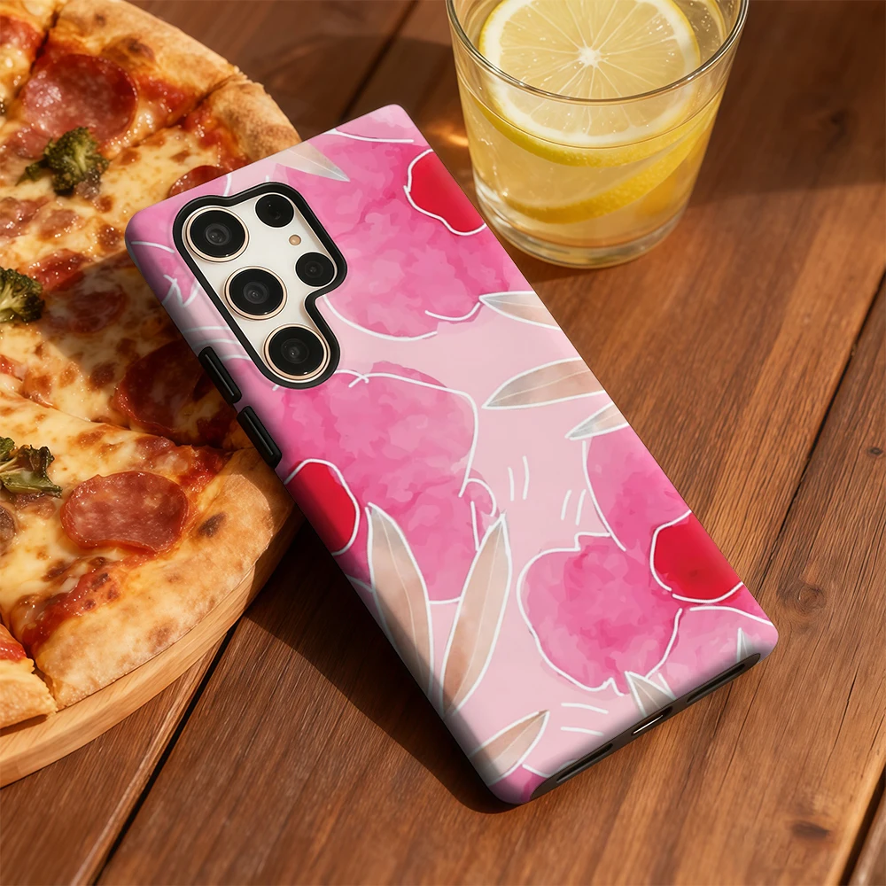 Funda de teléfono con flores de acuarela rosa para Samsung Galaxy S25 Ultra S24 S23 Ultra Plus, funda trasera de doble capa a prueba de golpes