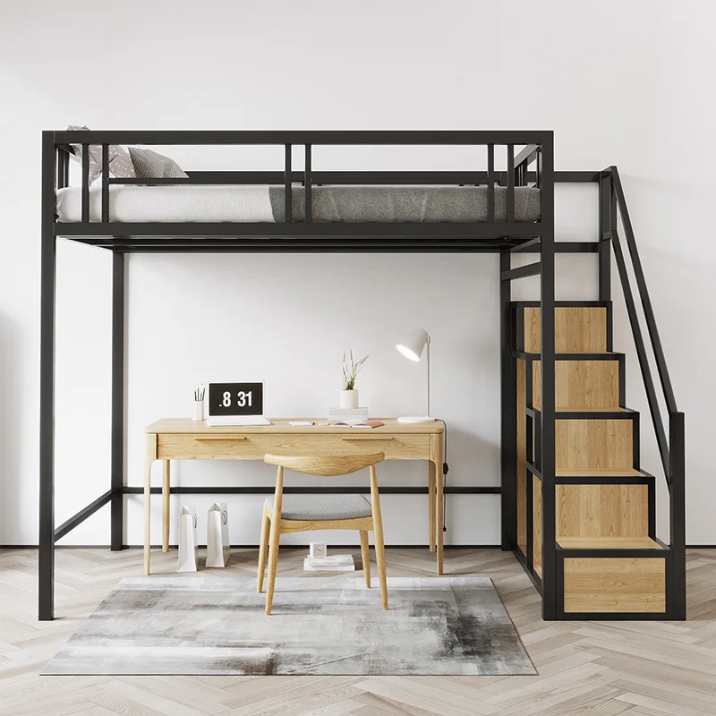 Elevated bed duplex second floor bed small apartment space saving loft upper bunk apartment high and low