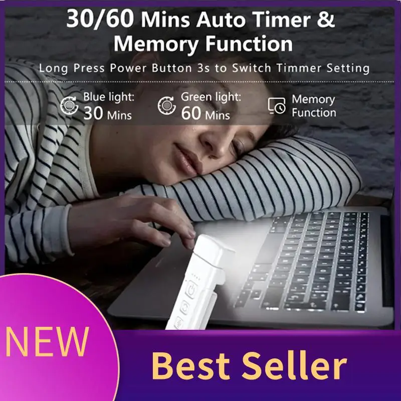 

Book Light With Timer USB Rechargeable Reading Light Clip-On Read Lamp Bookmark Night Light Book Lamp 5 Brightness Durable Blue