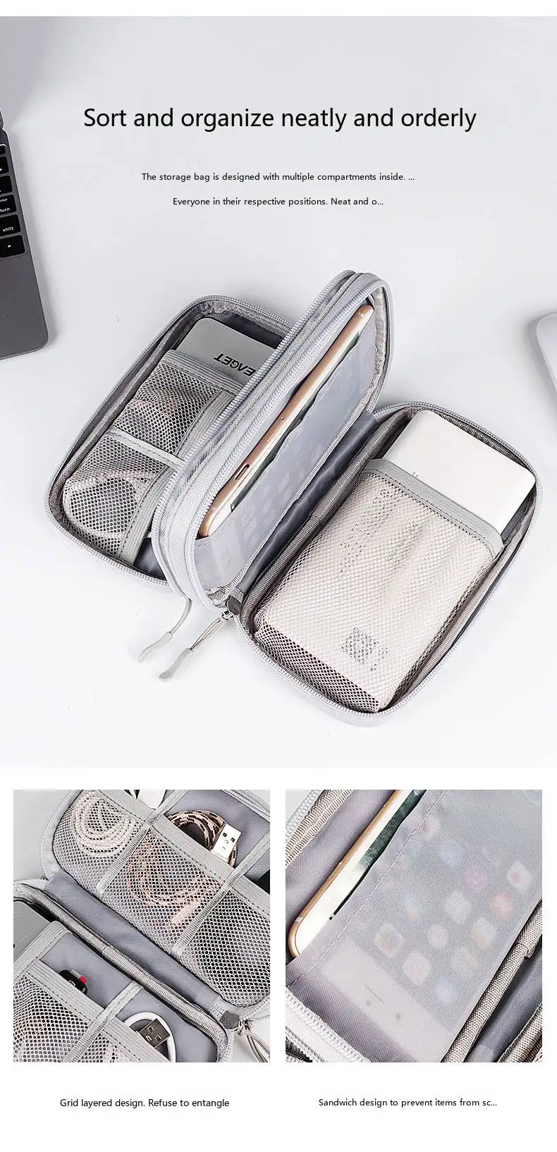 Kabel-Organizer-Tasche Reise-Digitalzubehör-Aufbewahrungstasche für Telefon-USB-Ladegerät – Detail 10