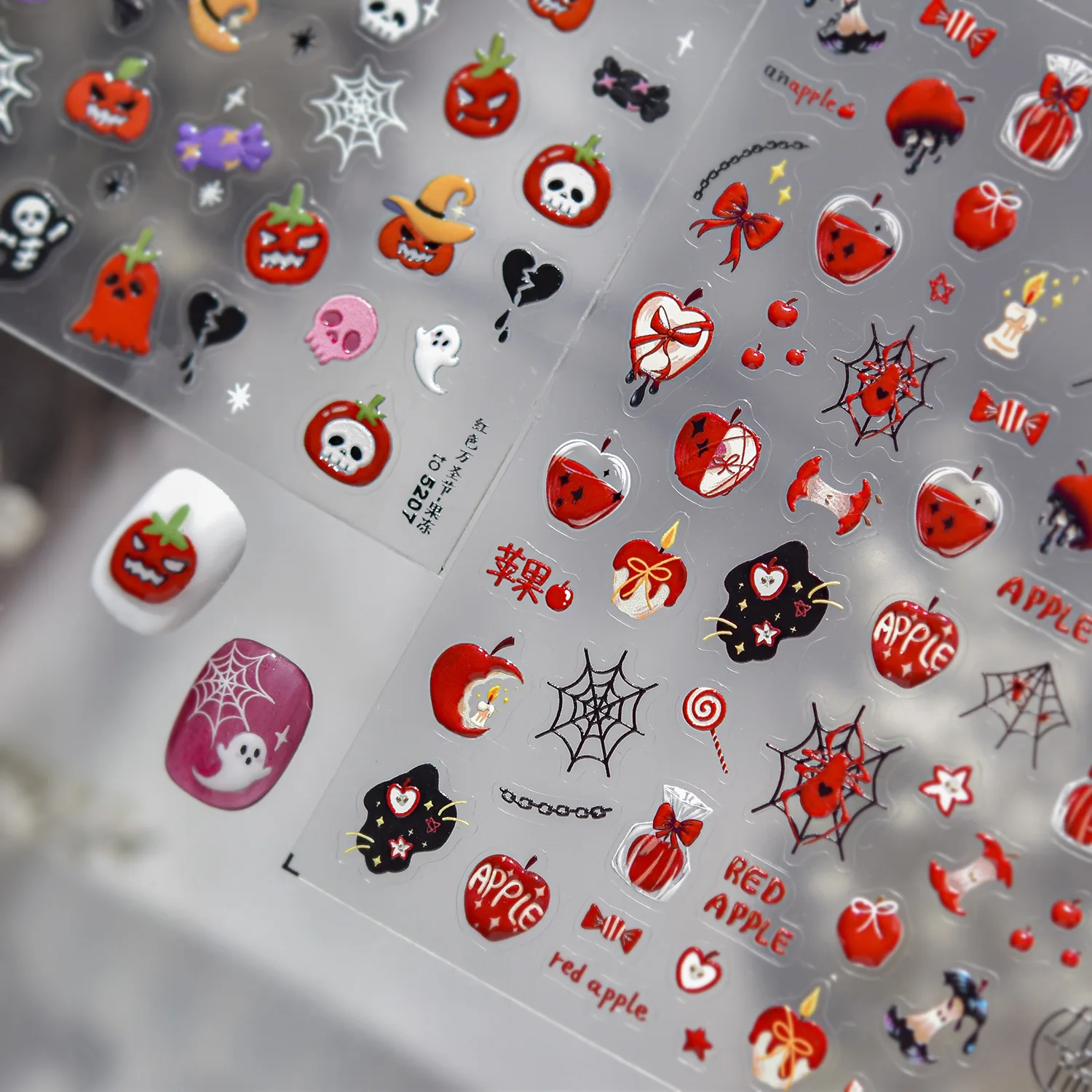 

1pc Nail Art Sticker 5D Embossed Halloween Dark Black Red Pumpkin Ghost Nail DIY Decals Self Adhesive Nail Stickers Decortions