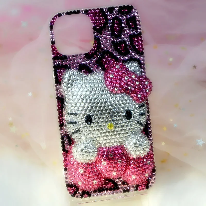 For IPhone 16 15 14 13 Pro Max IPhone Xs IPhone Case 8 Plus Full Rhinestone 7 Cartoon Hello Kitty 11 Protective Case 6 Female 12