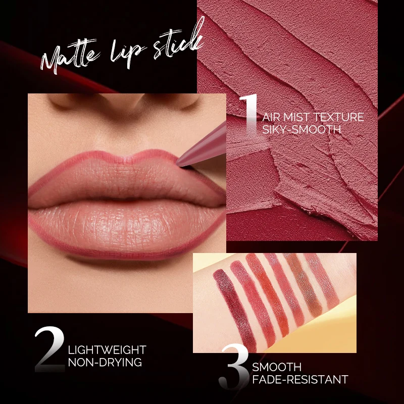 Penna per rossetto opaco - Matita per labbra liscia impermeabile e idratante a lunga durata - Trucco labbra quotidiano e uso per le feste di Natale!