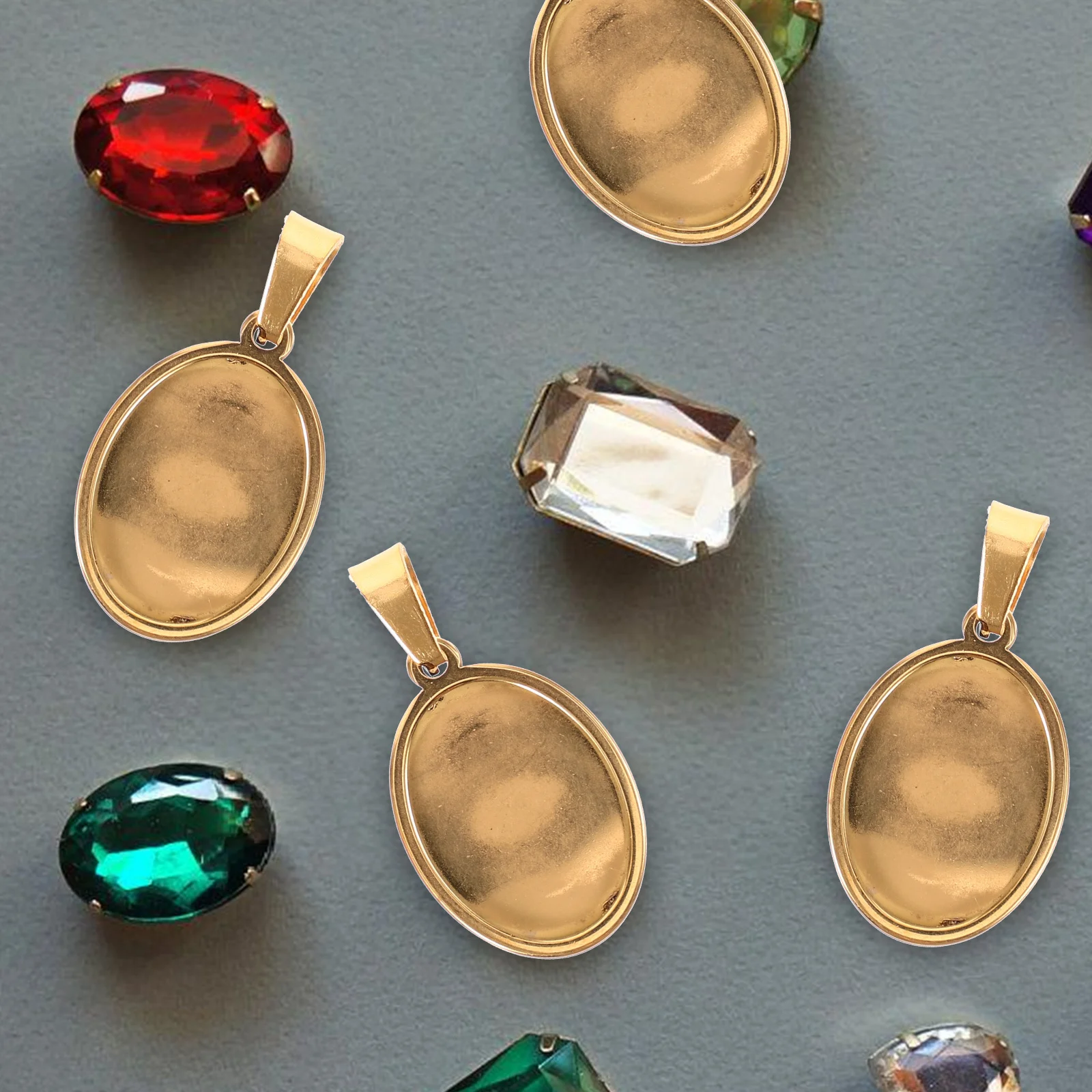 

5pcs Bezel Pendant Trays Stainless Steel Diy Jewelry Making Blank Base For Necklaces Oval Shape Pendant Tray Crafts Accessory