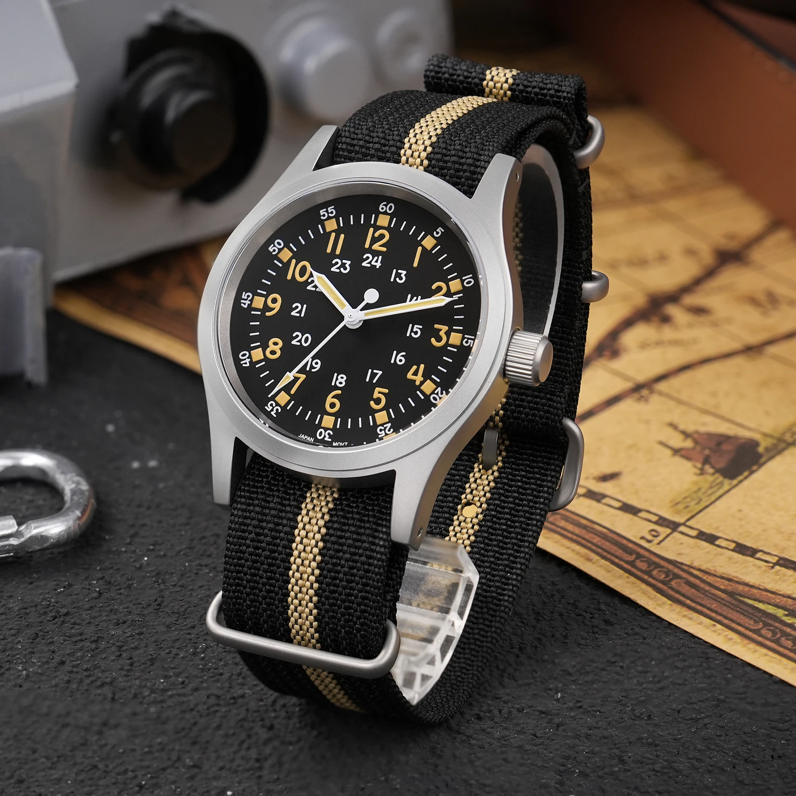 Militado Ml05 38Mm Military Field Watch Men VH31 Sweep Second Quartz AR Sapphire C3 Luminous 100M Waterproof Vintage Wristwatch