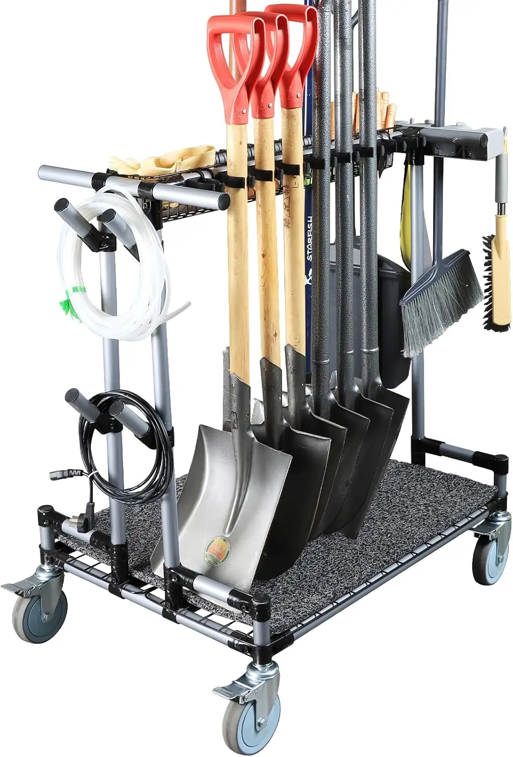 Heavy-Duty Garden Tool Organizer Cart with Long-Handle Tool Storage, Ideal Gardening Cart with Upgraded 5-Inch Wheels for Lawn and Sand