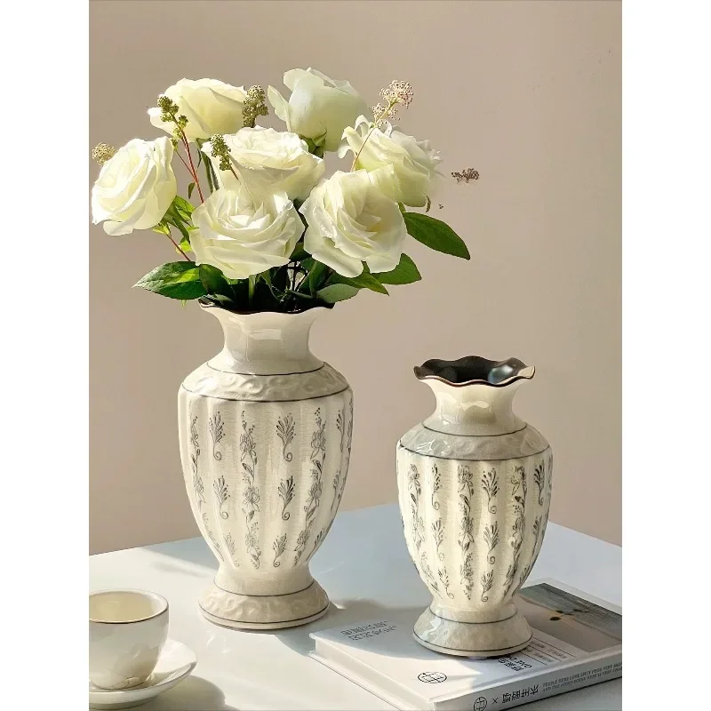 1pc French Neoclassical Vintage Vase Luxury Unique Flower Vase Water Culture Floral Decor for Living Room