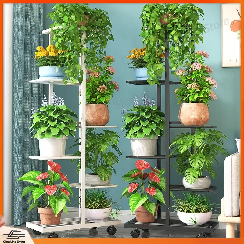 European Style Wrought Iron Flower Rack Multi Layer Indoor Living Room Balcony Shelf for Green Dill Plant Pot Stand Floor