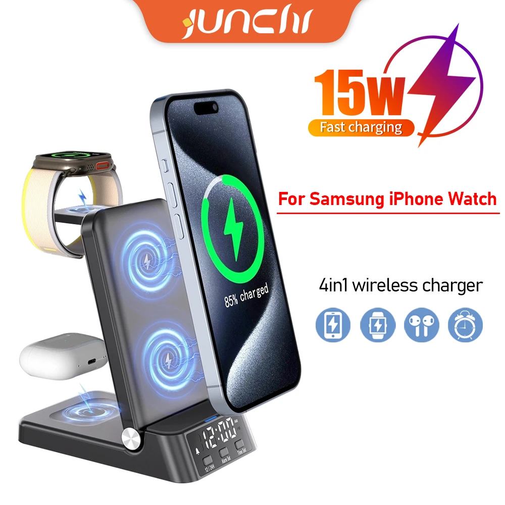 4in1 Magnetic Wireless Charger for iPhone 16/15/14 Series Magsafe Fast Charger Folding Samsung Watch Wireless Charging Station