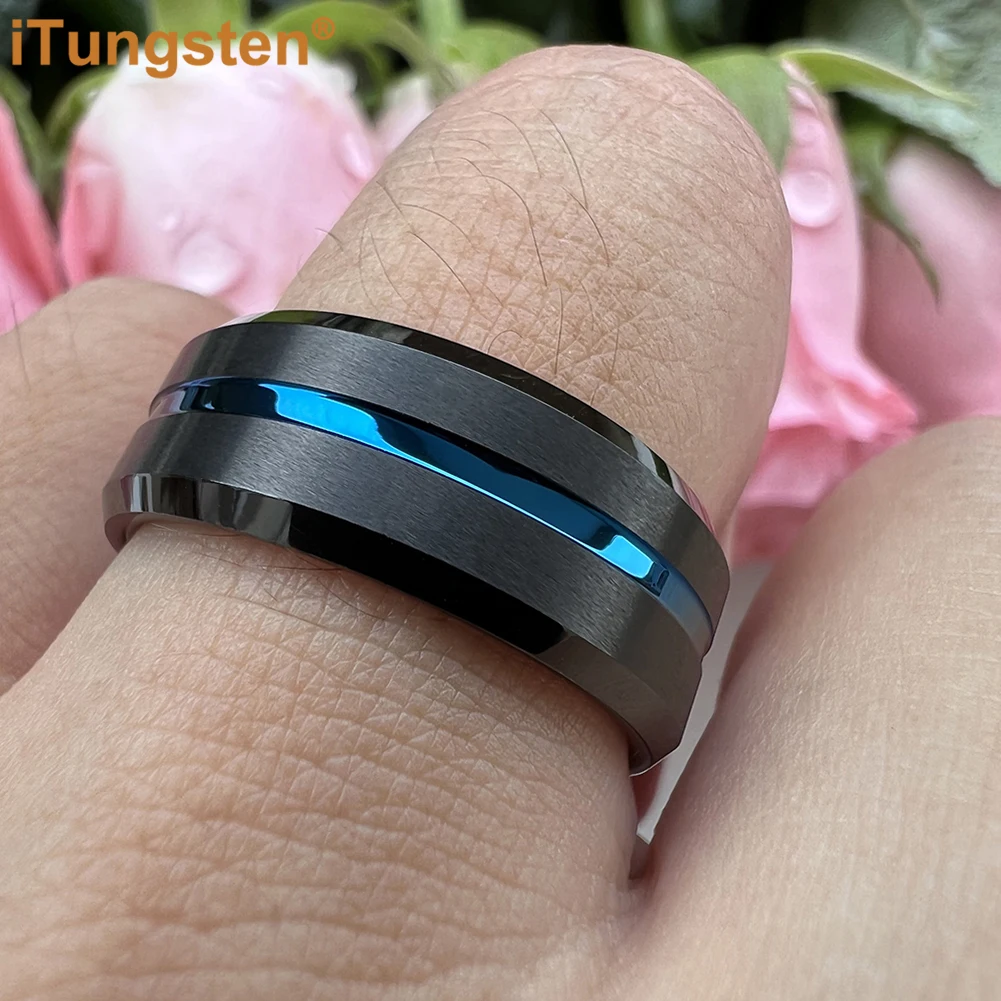 iTungsten 8mm Dropshipping Men Women Wedding Band Tungsten Carbide Ring Black Rose Color Center Groove Satin Finish Comfort Fit