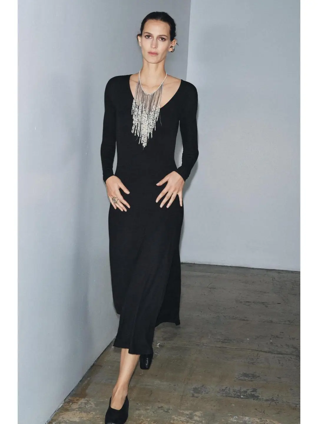 Outono faion longo sve v-ne a linha dr têxtil em camadas saia feminina uso diário ins sle reunido cintura dr