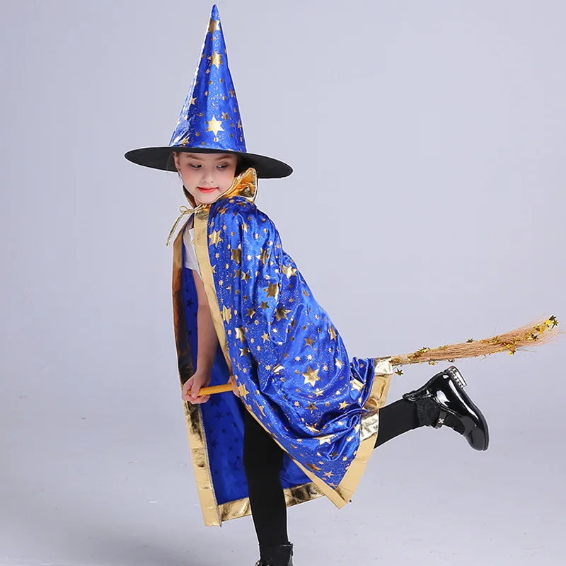 PESENAR Halloween cape cape enfants mascarade costume sorcière étoile à six branches cape chapeau spectacle habiller ensemble