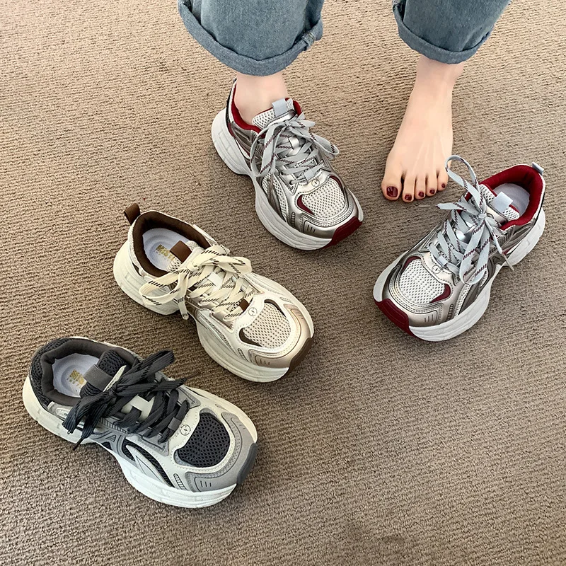 Scarpe da ginnastica vintage con suola spessa per papà da donna Scarpe da ginnastica casual rosse Ancora foderate in pile Scarpe da donna traspiranti