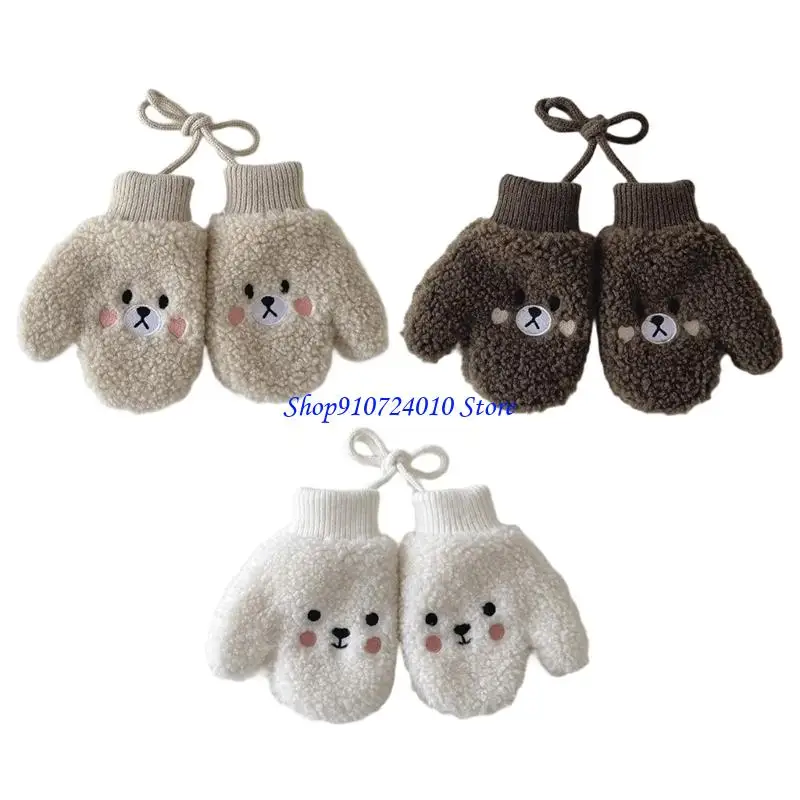 

77HD Зимние теплые детские перчатки со встроенным шнуром для подвешивания на шее и подкладкой из овечьей шерсти