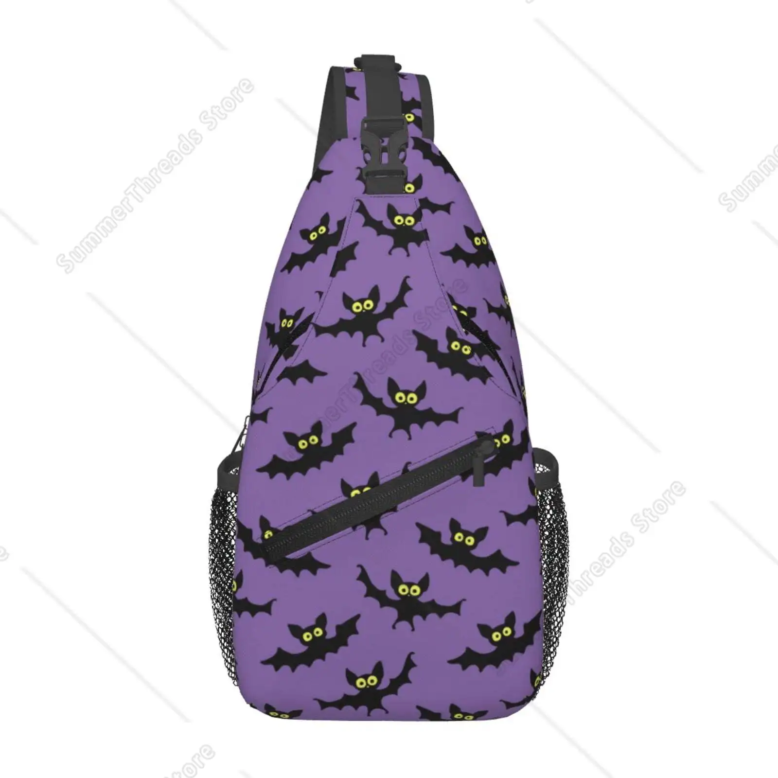 Sling Bag For Men, Flying Bats Gothic Style Purple Fanny Pack Crossbody Bags Shoulder Chest Bag, Small Gym Bag Anti Theft Bags