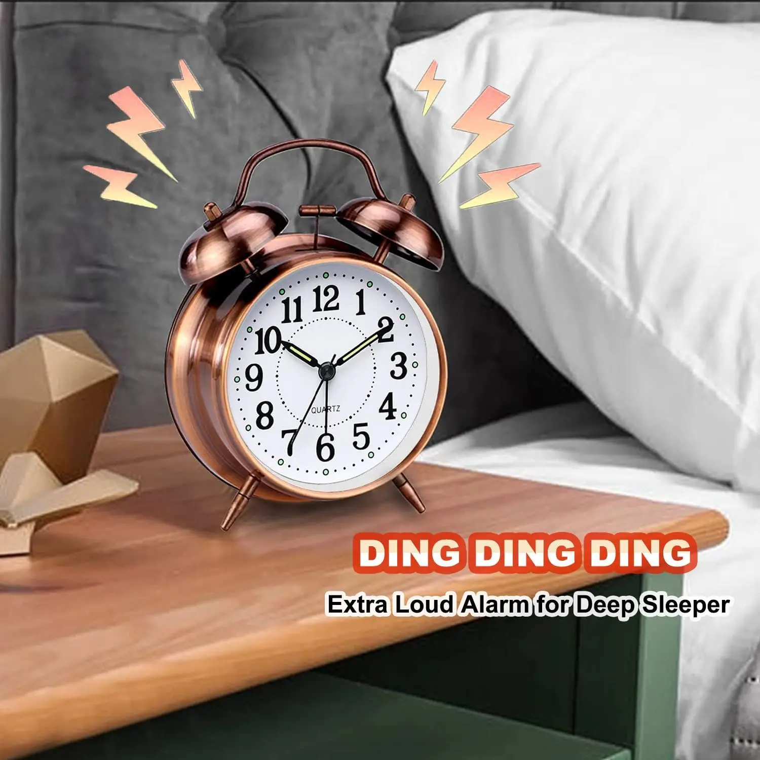 Loud Alarm Clock for Deep Sleepers with Double Bell Battery Operated Metal Alarm Clock with Night Light for Bedroom