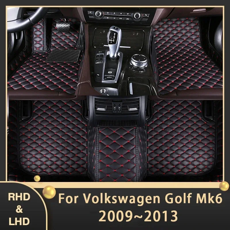 Car Floor Mats For VW Volkswagen Golf6 Golf 6 Mk6 5K 2009~2013 Auto Custom Auto Foot Pads Leather Carpet Interior Accessories